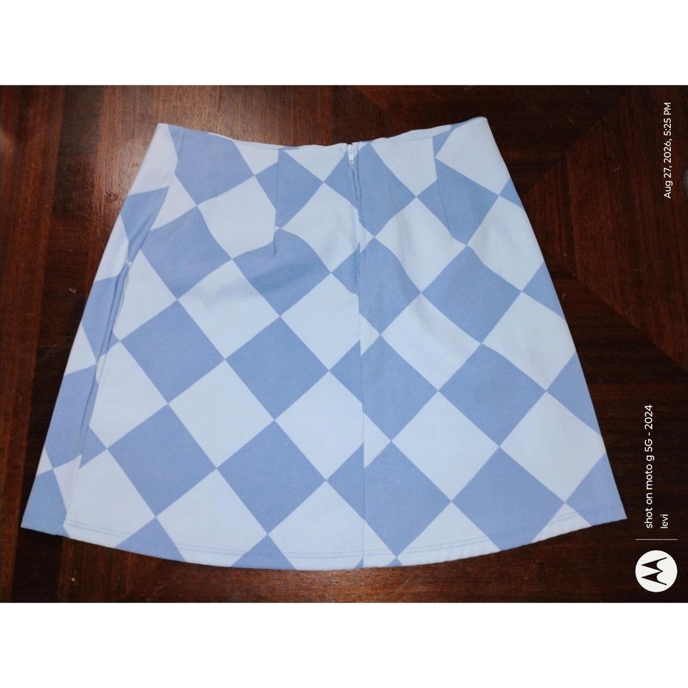 Altered State Blue White Check Mini Skirt M Alice in Avidor Zipper Accent - Picture 2 of 4